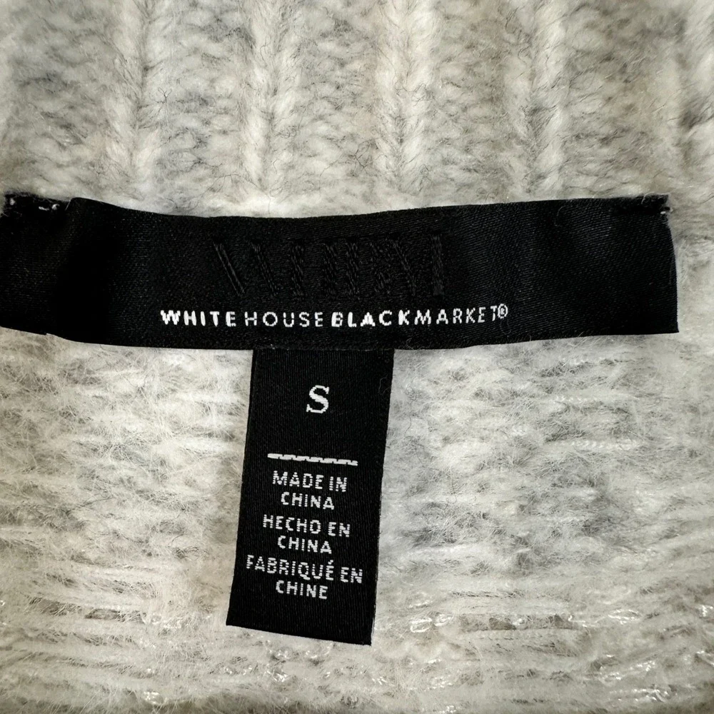 White House Black Market Fair Isle Cable Knit Sweater Women S Gray Metallic Wool